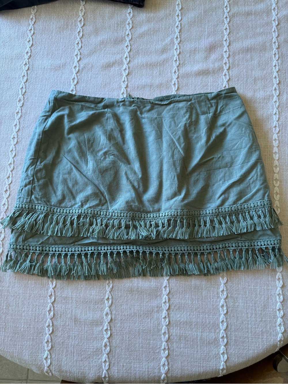 Lulus green fringe mini skirt